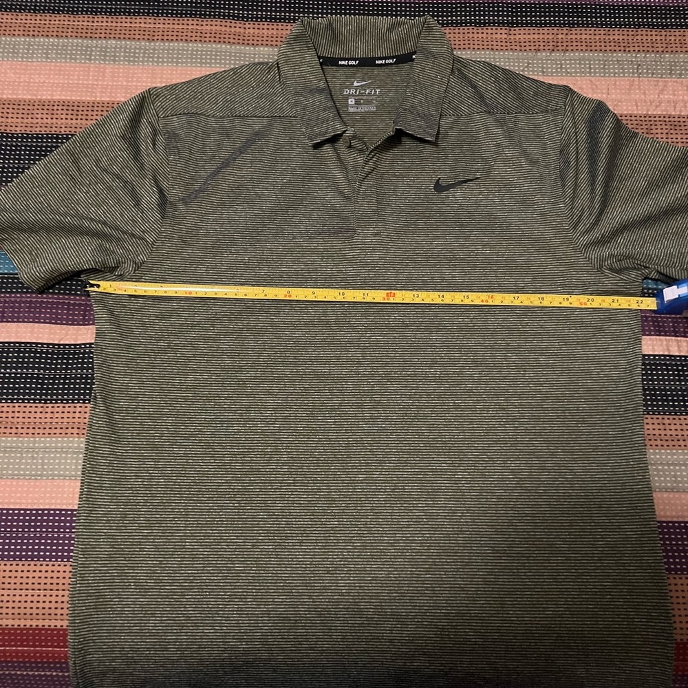 Nike Golf DriFit Men’s Medium olive striped polo. NWOT; washed but never worn